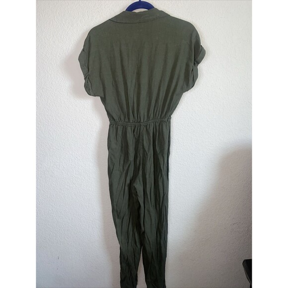 Linen army green Jumper Romper Jumpsuit S Pants Button Front Forever 21 - Picture 7 of 11